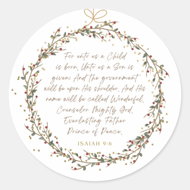 Sticker Rond Isaiah 9:6 Christmas Bible Verse (Devant)