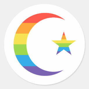 Sticker Rond Islam Crescent & Star Muslim LGBTQ Gay pride Drape