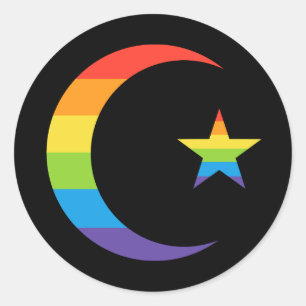 Sticker Rond Islam Crescent & Star Muslim LGBTQ Gay pride Drape