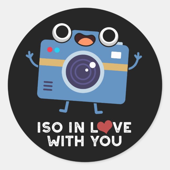 Sticker Rond ISO En amour avec vous amusant Caméra Pun Dark BG (Devant)