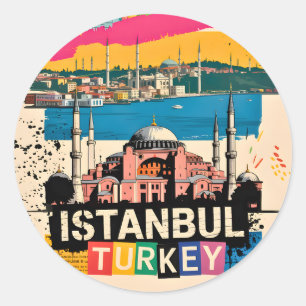 Sticker Rond Istanbul Turquie Sainte-Sophie Art Pop Rétro Voyag