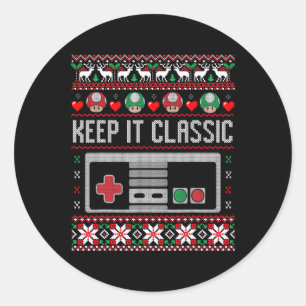 Sticker Rond It Clic Jeu Vidéo Retro Vilain Joueur de Noël Cade