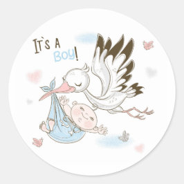 Sticker Rond It’s a Boy Stork and Baby