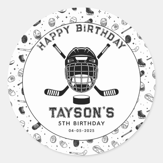 Sticker Rond It’s Game Time Hockey 5th Birthday Party  (Devant)
