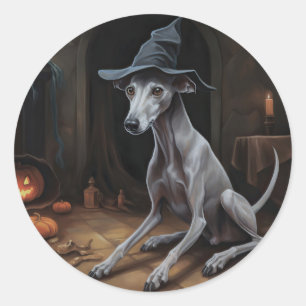 Sticker Rond Italian Greyhound Citrouilles Halloween Épouvantab