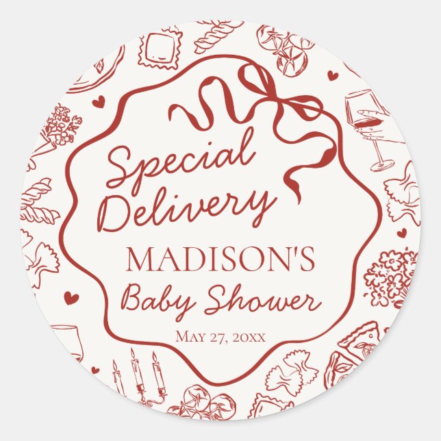 Sticker Rond Italian Pasta Baby Shower Envelope Seal (Devant)