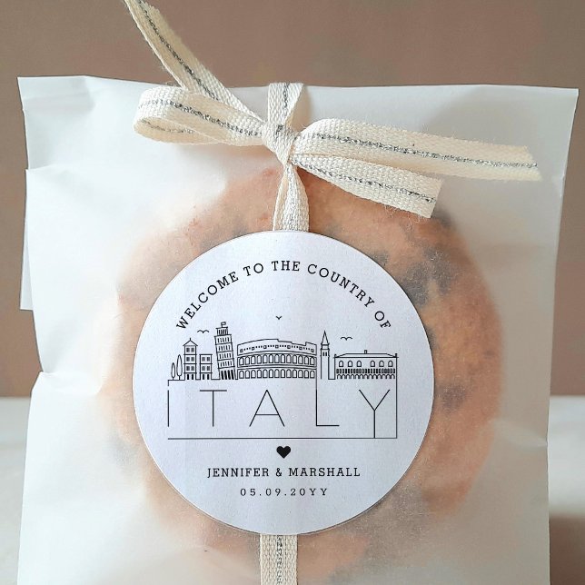 Sticker Rond Italie Skyline | Message de bienvenue du Mariage (Créateur téléchargé)