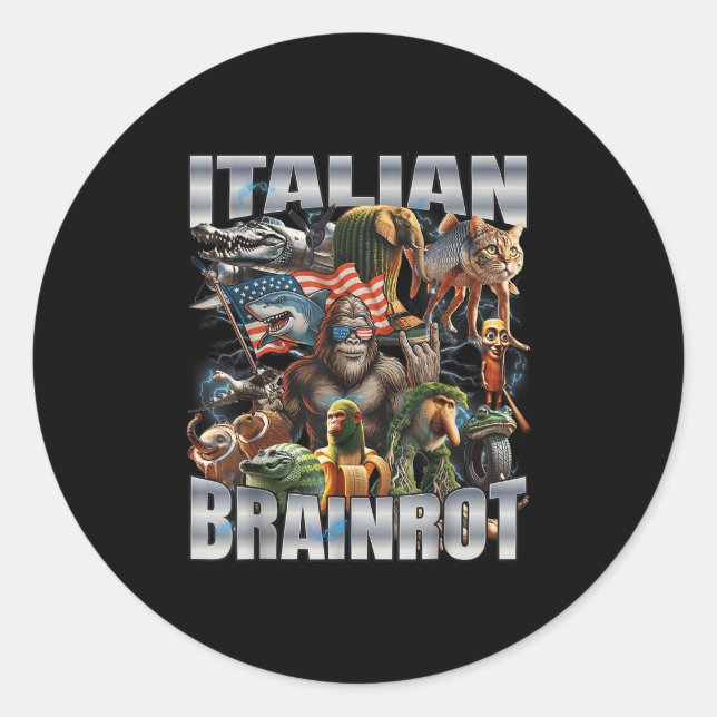 Sticker Rond Italien Brainrot Big Meme 4 juillet Drapeau Pied _ (Devant)