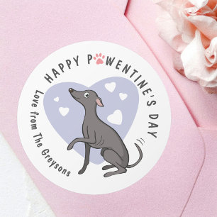 Sticker Rond Italien Greyhound Love Gris Cartoon Chien mignon C