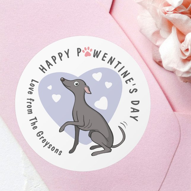 Sticker Rond Italien Greyhound Love Gris Cartoon Chien mignon C (Créateur téléchargé)