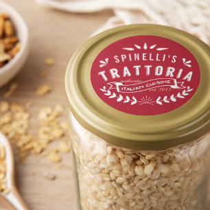 Sticker Rond Italien Trattoria Restaurant Vintage Logo Rouge