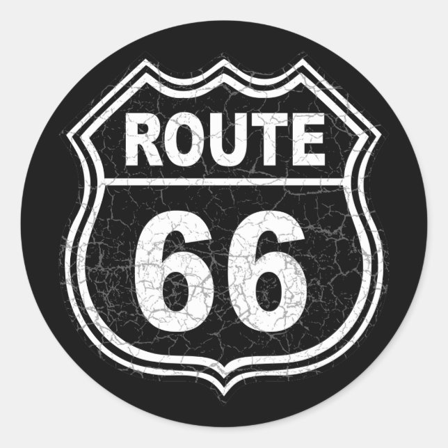Sticker Rond Itinéraire 66 affligé (Devant)