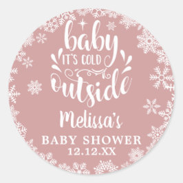 Sticker Rond It's Cold Outside Pink Girl Winter Baby Shower