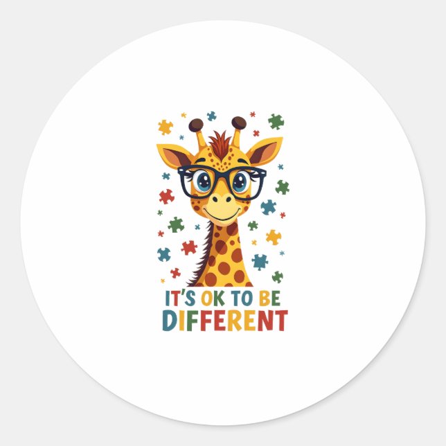 Sticker Rond It's Ok To Be Different Giraffe Autism Awareness B (Devant)