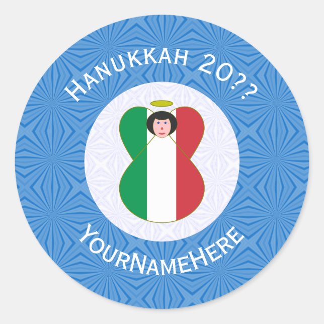 Sticker Rond Itslian Angel Hanukkah Flag Personalized  (Devant)