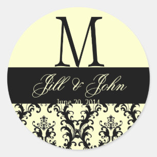 Sticker Rond Ivoire noir Mariage Monogramme Enregistrer Date Da