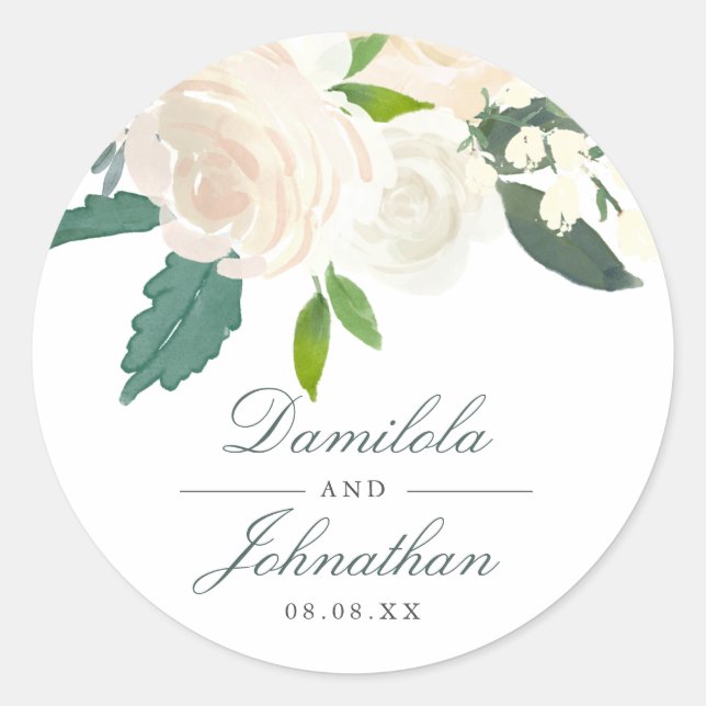 Sticker Rond Ivoory Dreams Rose et Feuille Mariage (Devant)