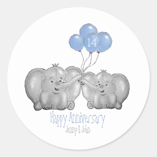 Sticker Rond Ivory 14e anniversaire mariage couple d'éléphants (Devant)