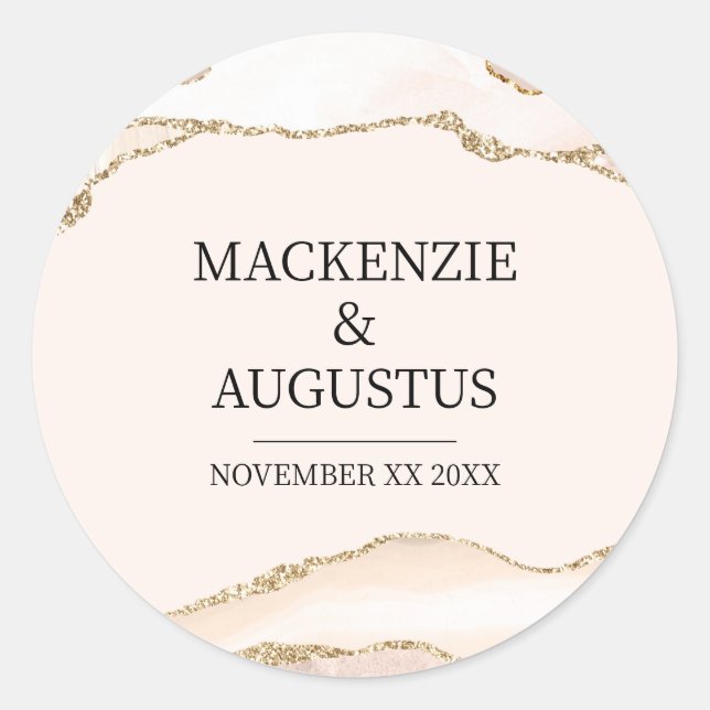 Sticker Rond Ivory Agate & Gold Parties scintillant mariée et M (Devant)