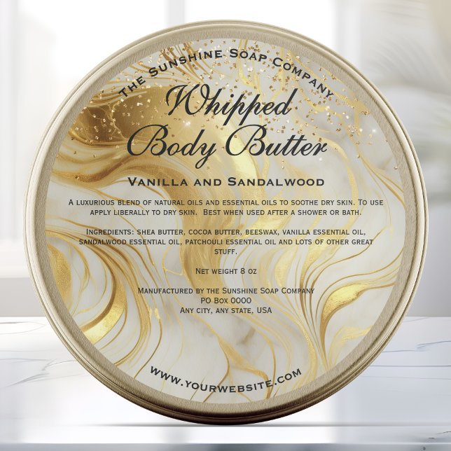 Sticker Rond Ivory and Gold Glitter Body Butter Jar Label (Créateur téléchargé)