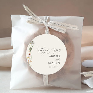 Sticker Rond Ivory Boho Fleur sauvage Merci Mariage de l'automn