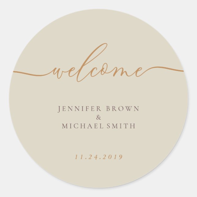 Sticker Rond Ivory Orange Signature Calligraphie Bienvenue (Devant)