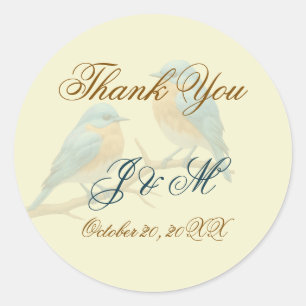 Sticker Rond Ivory Pastel Lovebirds Romantique Bluebirds Mariag