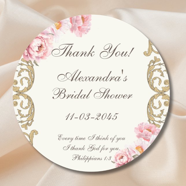 Sticker Rond Ivory Peony Christian Bridal Shower Thank You (Créateur téléchargé)