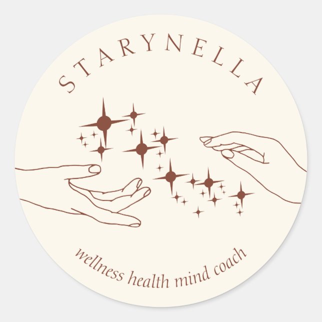 Sticker Rond Ivory Terracotta Mains Énergie Reiki Thérapie (Devant)