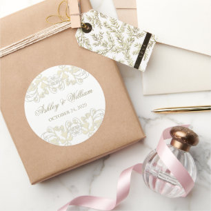 Sticker Rond Ivory Vintage Floral Fête de mariage Favoriser