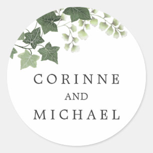 Sticker Rond Ivy et Fern Elegant Mariage ou Fiançailles bio