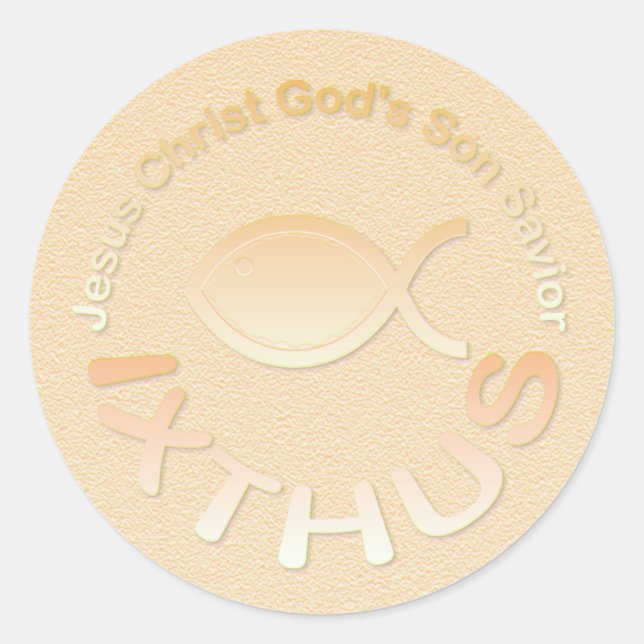 Sticker Rond IXTHUS Christian Fish Symbole - OR (Devant)