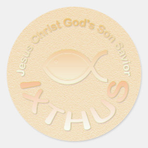 Sticker Rond IXTHUS Christian Fish Symbole - OR