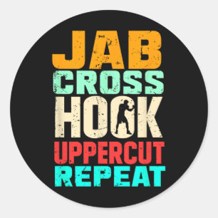Sticker Rond Jab Cross Hook Uppercut Répéter Retro Kickboxing M