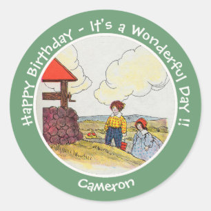 Sticker Rond Jack et Jill Mother Goose Articles de fête d'anniv
