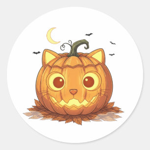 Sticker Rond Jack-O’ Fold - Scottish Fold Cat Face Jack-o’-Lant