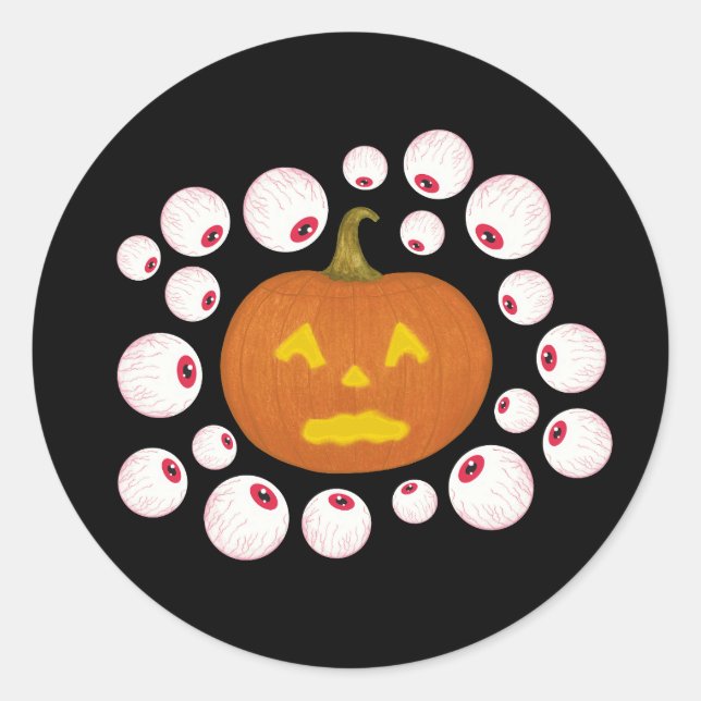 Sticker Rond Jack-o-Lantern Citrouille et les yeux dans l'obscu (Devant)