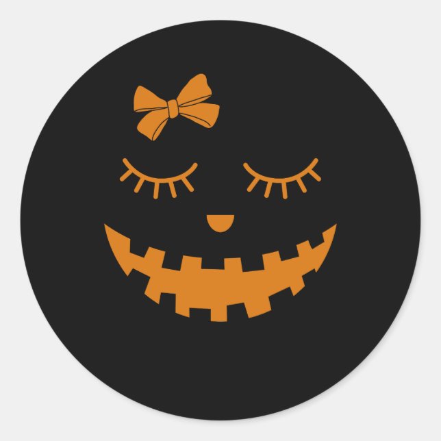 Sticker Rond Jack-o'-lantern Eyelashes Citrouille Face Hallowee (Devant)