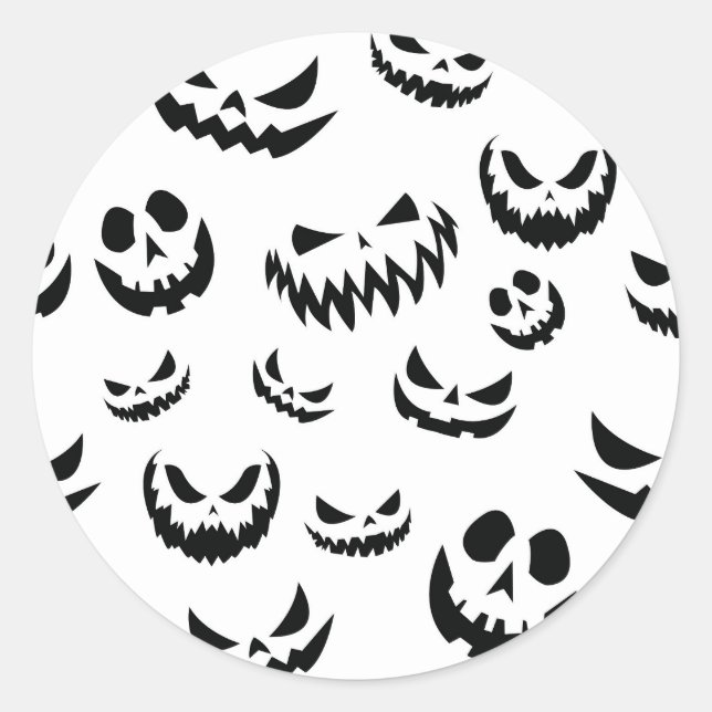 Sticker Rond Jack-o'-lantern face Citrouille noir et blanc (Devant)