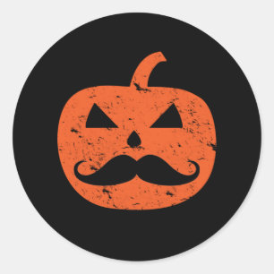 Sticker Rond Jack-o'-lantern Mustache Citrouille Funny Hallowee