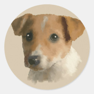 Sticker Rond Jack Russell Puppy