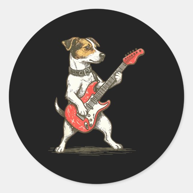 Sticker Rond Jack Russell Terrier Dog Playing Guitar Rocker Gui (Devant)