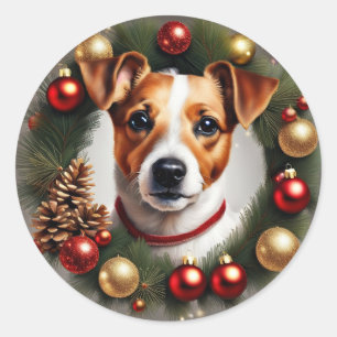 Sticker Rond Jack Russell Terrier Noël