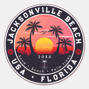 Sticker Rond Jacksonville Beach Floride tropical Retro Sunset