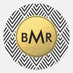 Sticker Rond Jacquard Monogram Chevron avec Gold Faux Foil