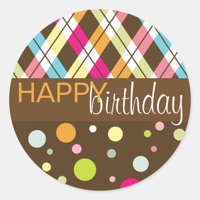 Sticker Rond Jacquard & Polka Dot Joyeux anniversaire (Devant)
