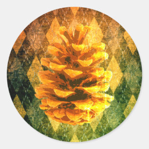 Sticker Rond Jacquard vintage classique pinecone rustique or ve
