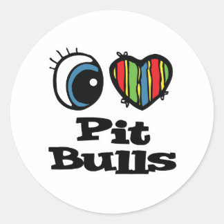 Sticker Rond J'adore (Cœur) les Pit Bulls