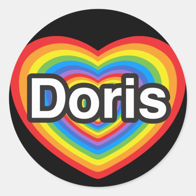 Sticker Rond J'adore Doris. Je t'aime Doris. Cœur (Devant)