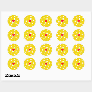 Sticker Rond J'adore le pickleball jaune boule avec coeur